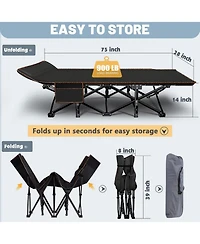 Aboron Folding Camping Cot with Mat: 75"x28". Heavy Duty 1200D Oxford Outdoor Bed for Adults Carry Bag. Portable Travel Camp