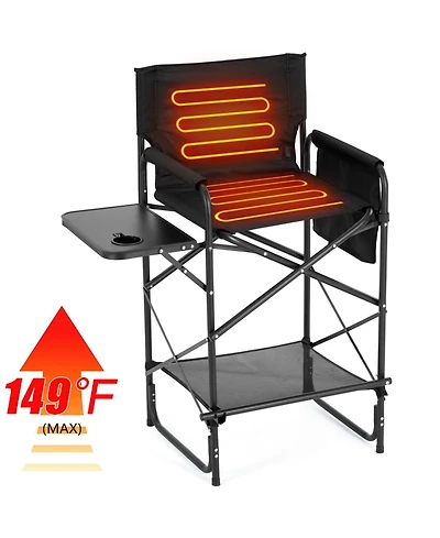 Aboron Heated Director Chair-Heated Camping Chair for Adult, Oversized Outdoor Chairs with Side Table Pockets, Makeup Folding Chairs Supports 550lbs