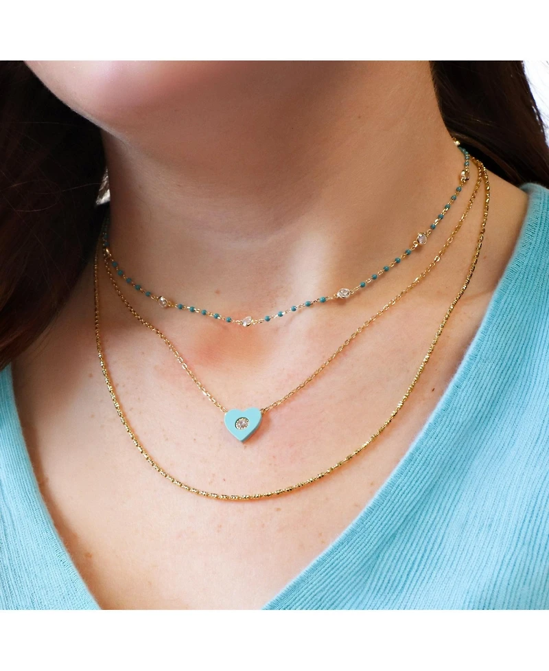 The Lovery Light Enamel Bead Cz Chain Necklace 14K Gold-Plated Sterling Silver
