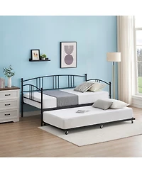 homfan Metal Daybed with Trundle, Pull-Out Guest Bed Frame 6 Casters and Steel Slat Support for Bedroom or Living Room
