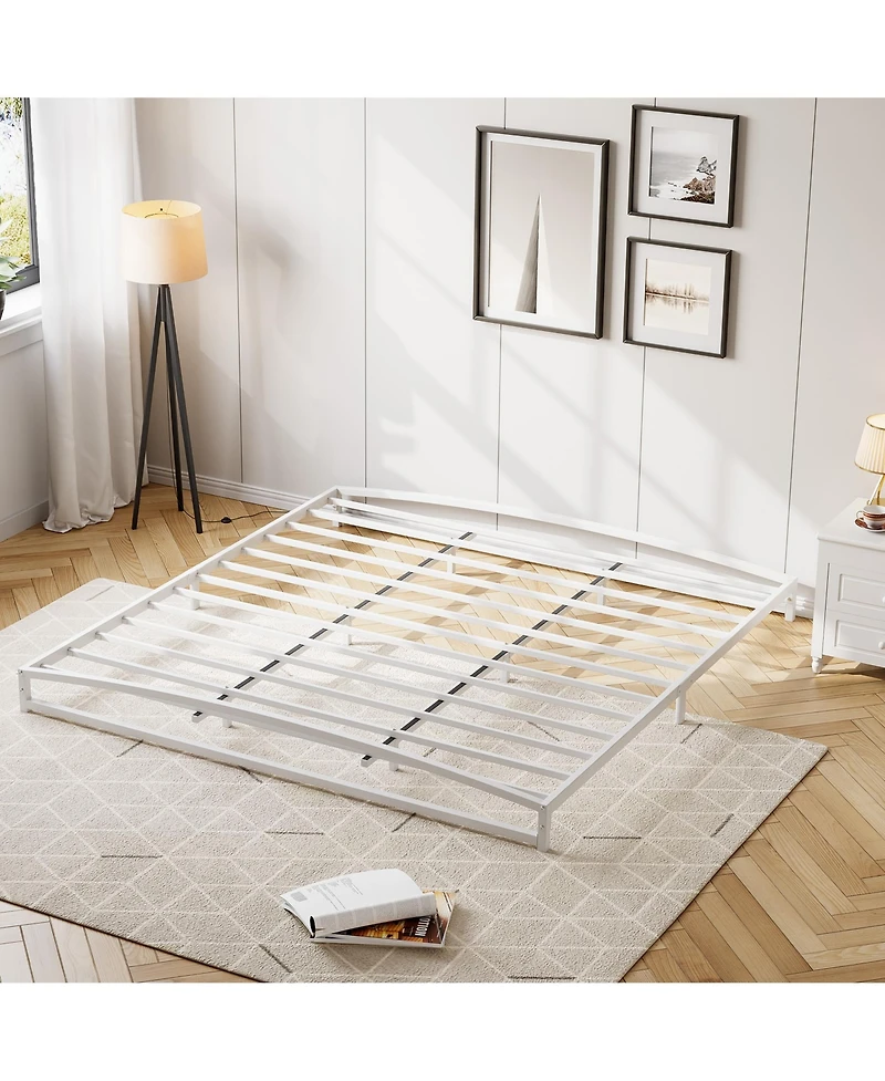 homfan Metal Platform Bed Frame with Arch Headboard and Footboard, Low Profile Steel Slat Support