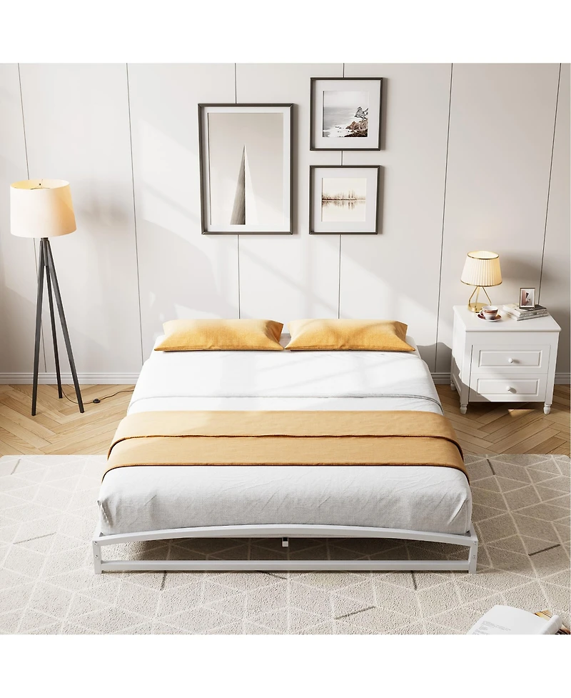 homfan Metal Platform Bed Frame with Arch Headboard and Footboard, Low Profile Steel Slat Support