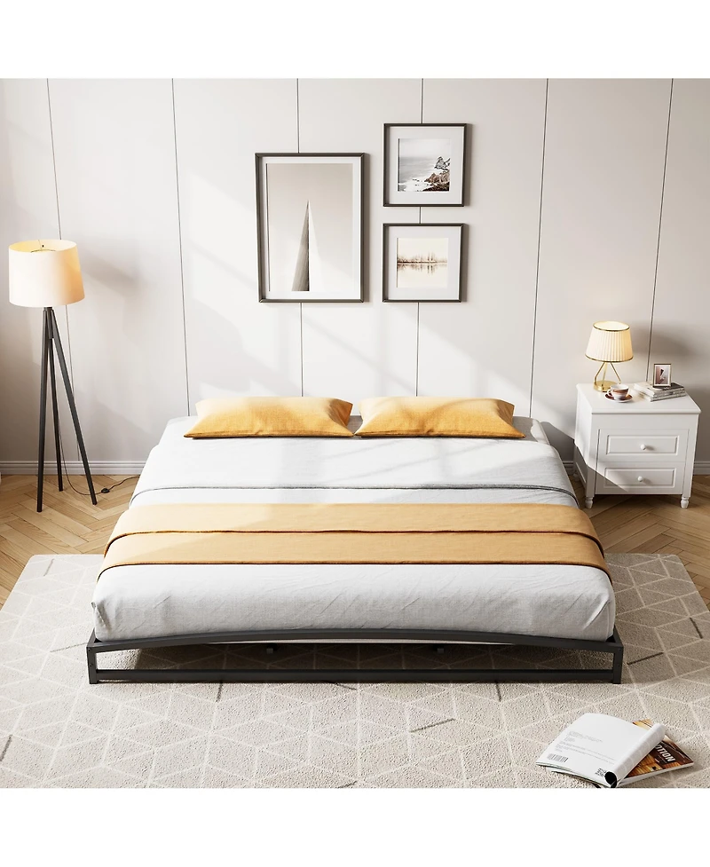 homfan Metal Platform Bed Frame with Arch Headboard and Footboard, Low Profile Steel Slat Support