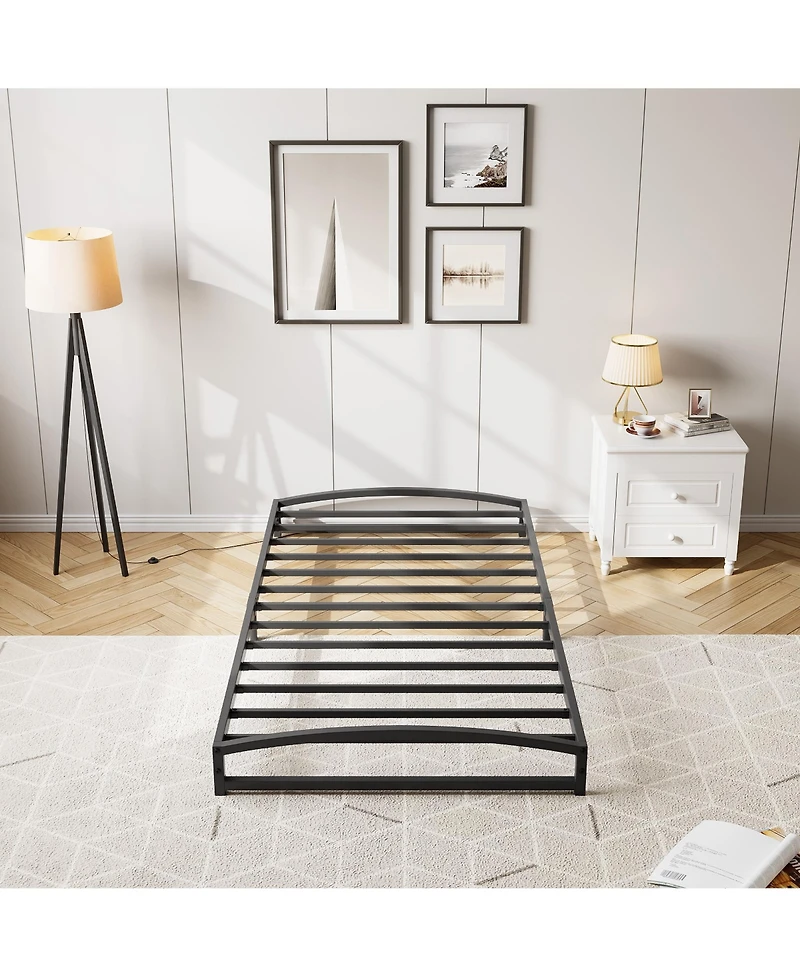 homfan Metal Platform Bed Frame with Arch Headboard and Footboard, Low Profile Steel Slat Support