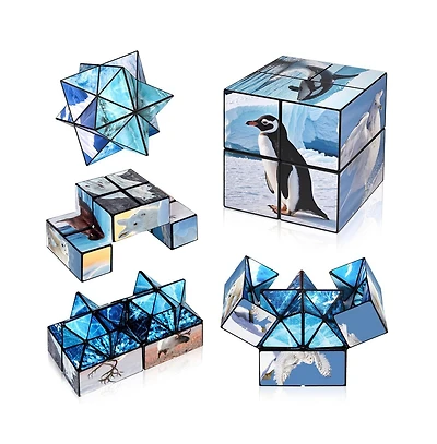 Bruce & Shark 2-in-1 North and South Poles Fidget Cube - Folds into Star, Cube & Rectangle