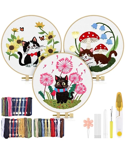 Gnuadz Embroidery Kit Cat Beginners Cloth Hoops Threads Hand Craft