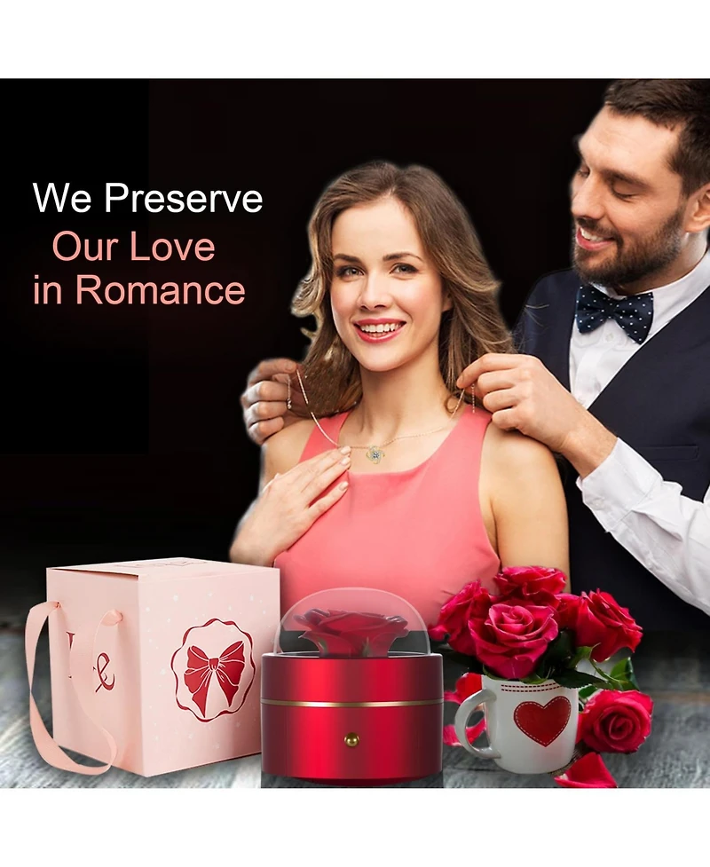 Gnuadz Preserved Rose Box Four Leaf Necklace Gift