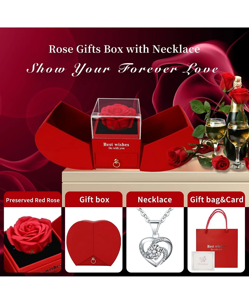 Gnuadz Valentine Rose Necklace Gift For Her Eternal Love Jewelry
