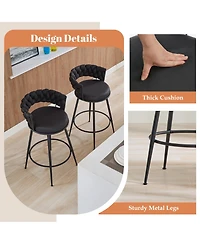 Dyhome 28 inch Bar Stools Set of 3, Modern Counter Height Stools, 360° Swivel Suede Fabric Stool Chairs with Woven Back and Footrest