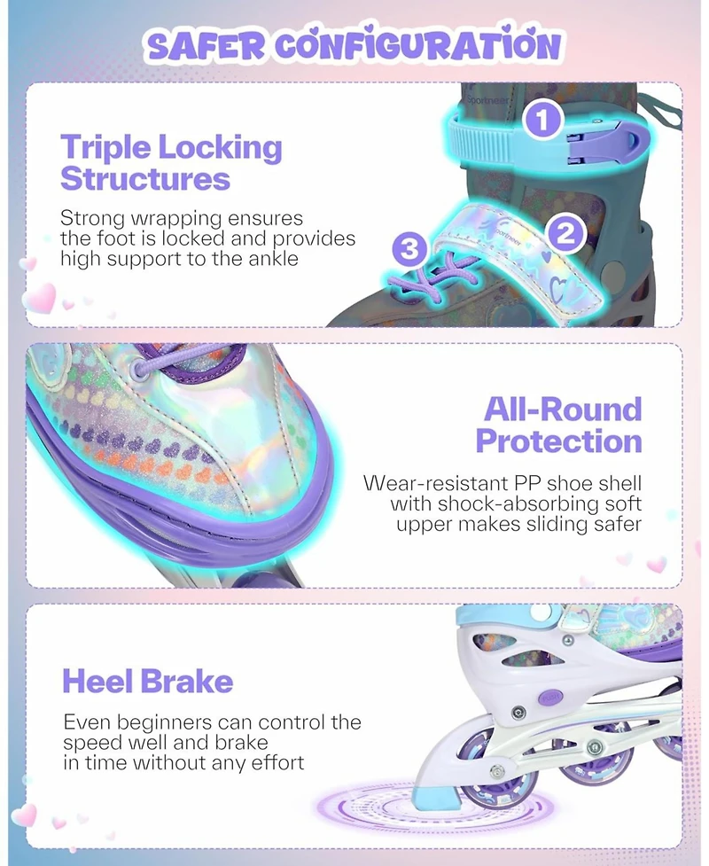 Sportneer Inline Skates 4 Size Adjustable Light Up Wheels Protective Gear Set for Kids Girls Beginners Indoor Outdoor