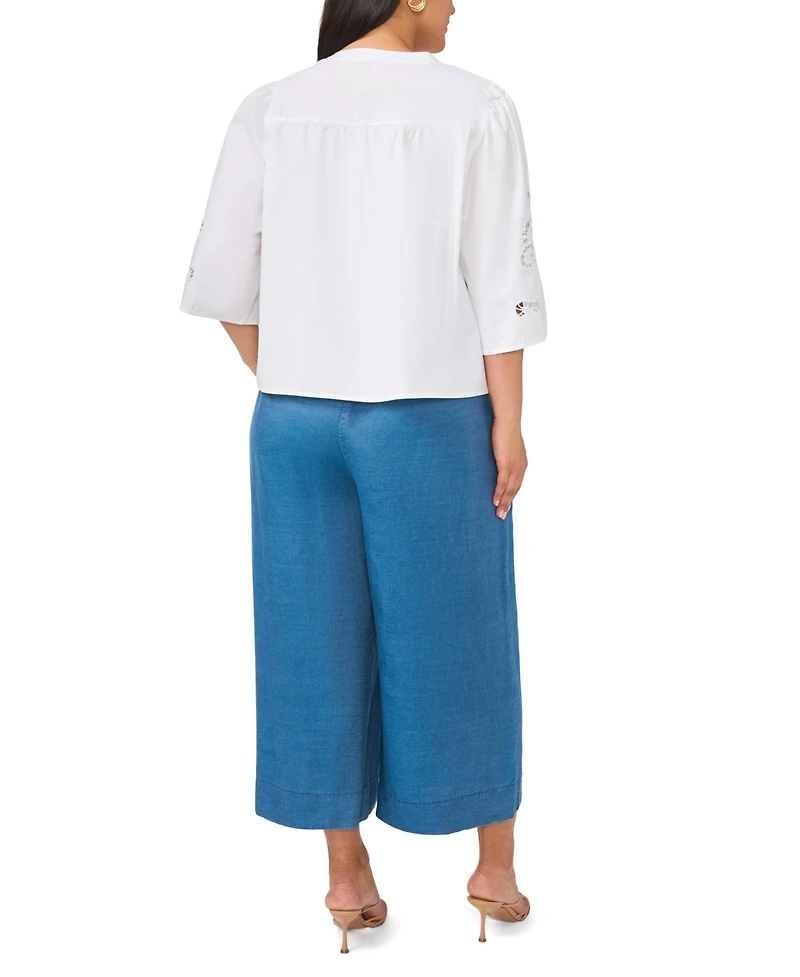Vince Camuto Plus 3/4-Length-Sleeves V-Neck Blouse