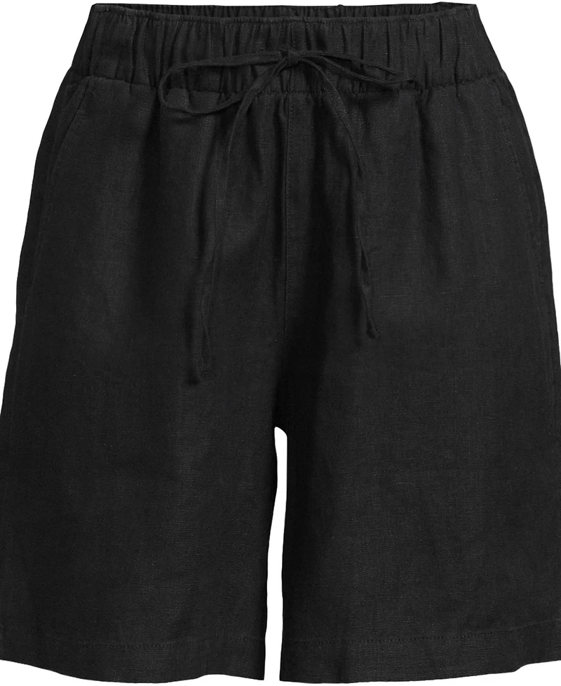 Lands' End Women's Plus Linen High Rise Pull On 7" Shorts