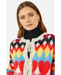 Yumi Women's Tie Front Heart Intarsia Cardigan