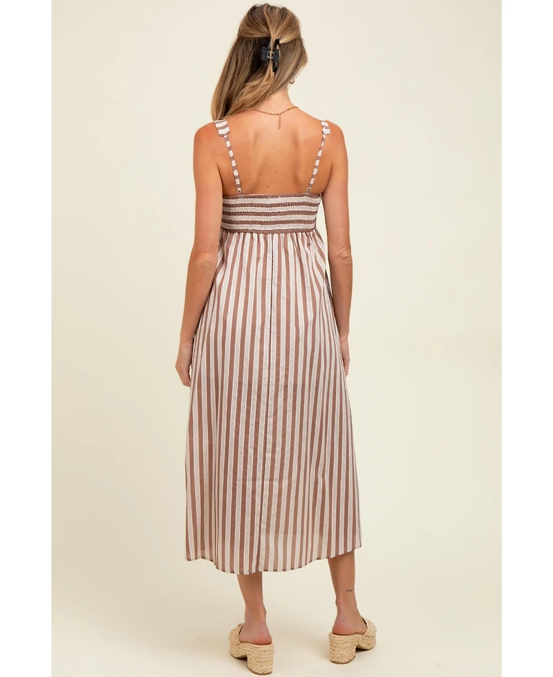 Pinkblush Maternity Mocha Striped Sleeveless Midi Dress