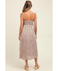 Pinkblush Maternity Mocha Striped Sleeveless Midi Dress