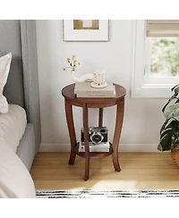 Slickblue Round Side Table with 2-Tier Storage and Solid Wood Legs for Bedroom or Living Room