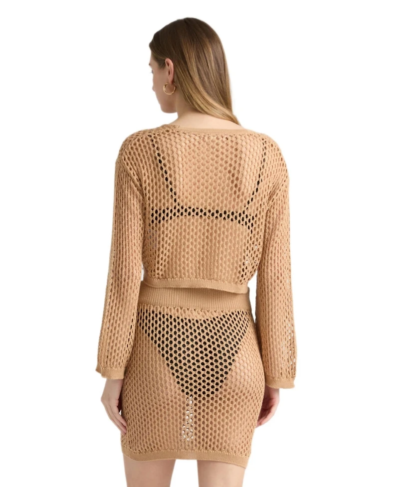 Nvlt Women's Crochet Swim Cover Up Top and Skirt Set