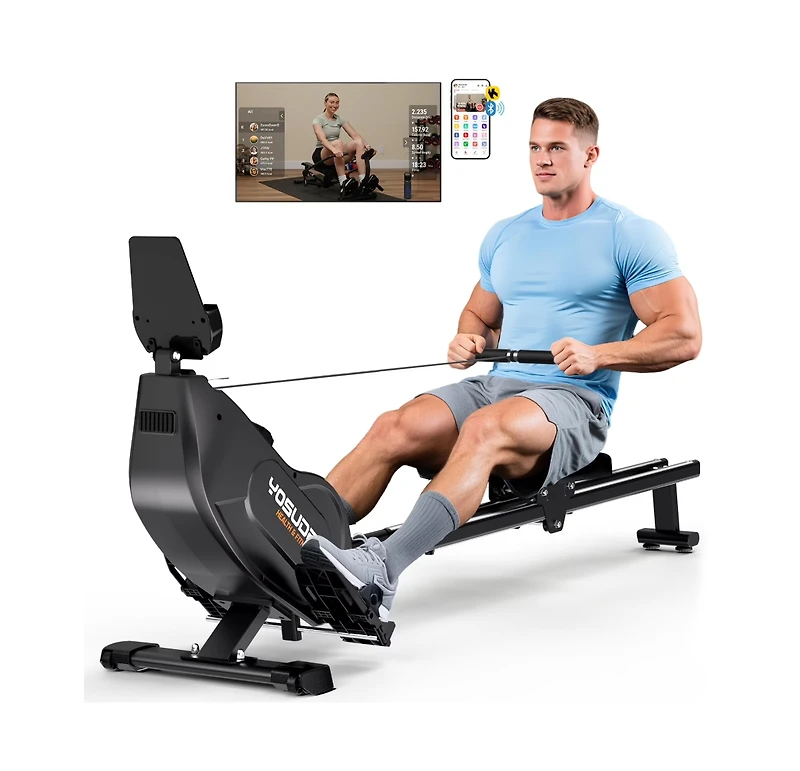Fed Fitness Magnetic Rowing Machine 350LB Capacity, Foldable Home Rower with 16-Level 115lbs Resistance and Bluetooth