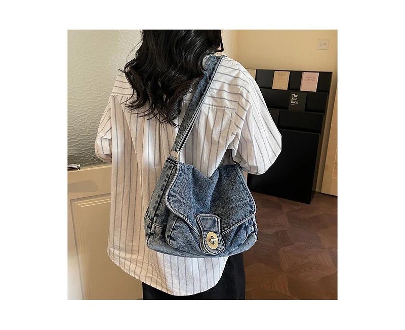 Luma Denim Flap Shoulder Bag Crossbody Purse Casual Blue Jean Handbag Adjustable Strap Everyday Small Messenger Bag