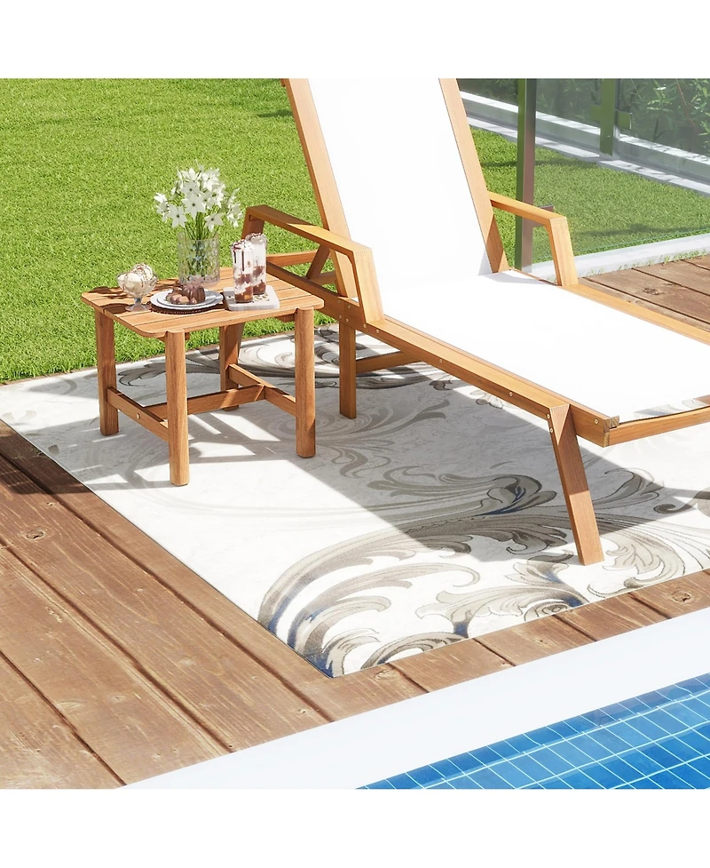 Gymax Patio Teak Wood Side Table with Slatted Tabletop Small Coffee Table for Porch