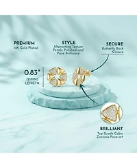 14k Gold Plated with Cubic Zirconia Pave Large Modern Abstract Flower Stud Earrings