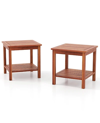 Gymax 2 Pieces Adirondack Outdoor Side Table Patio 2-Tier Square End Table Sturdy Coffee Table