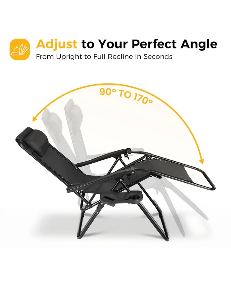 Yiortwo Set of 2 Zero Gravity Lounge Chairs Reclining Patio with Cup Holder