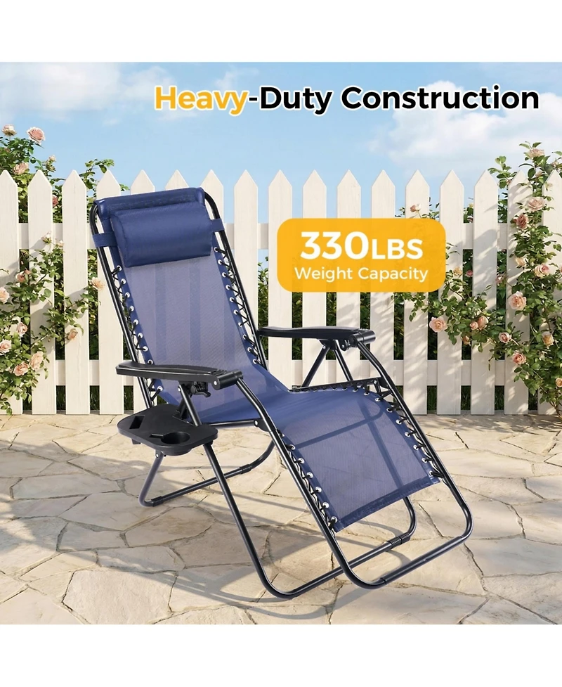 Yiortwo Set of 2 Zero Gravity Lounge Chairs Reclining Patio with Cup Holder