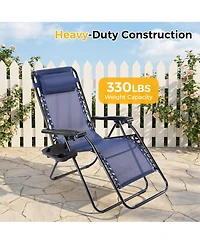 Yiortwo Set of 2 Zero Gravity Lounge Chairs Reclining Patio with Cup Holder