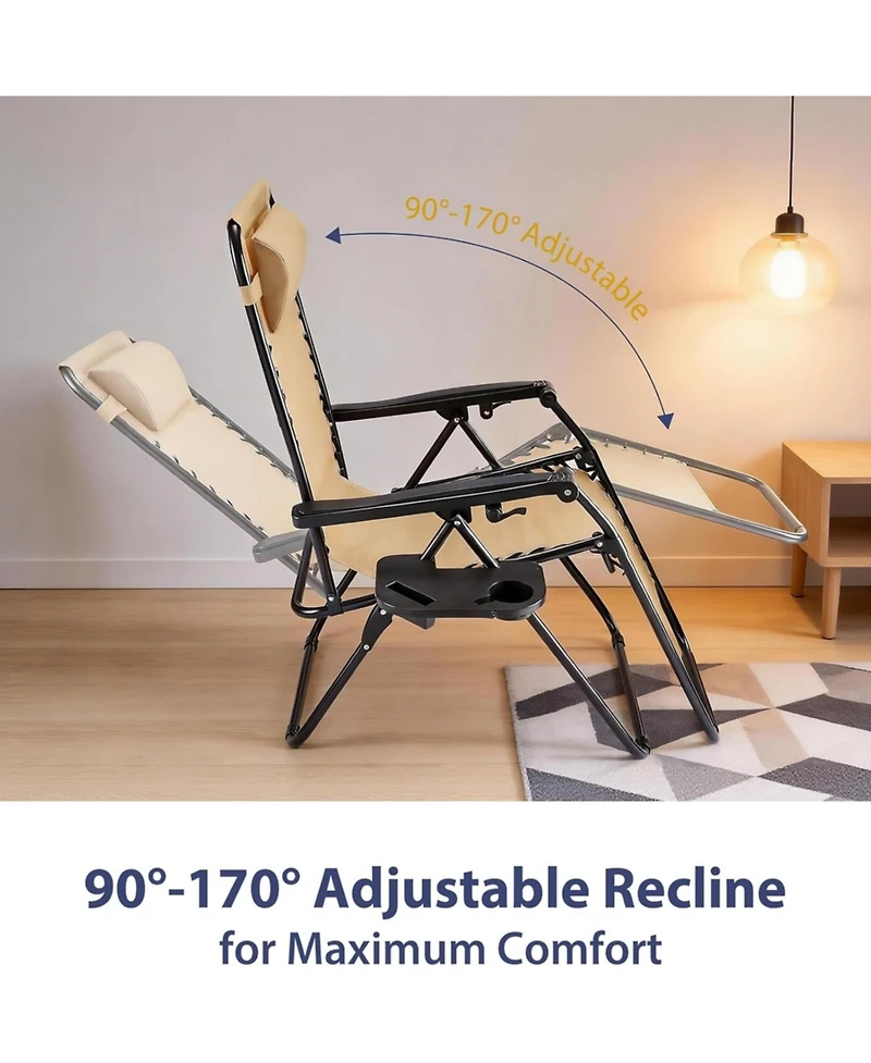 Yiortwo Set of 2 Zero Gravity Lounge Chairs Reclining Patio with Cup Holder