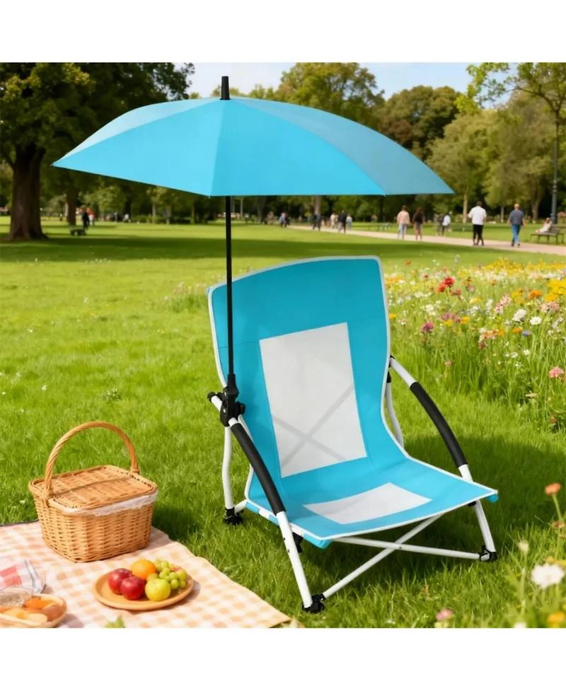 Yiortwo Beach Chair with Umbrella UPF50+, Foldable Portable Outdoor Chair
