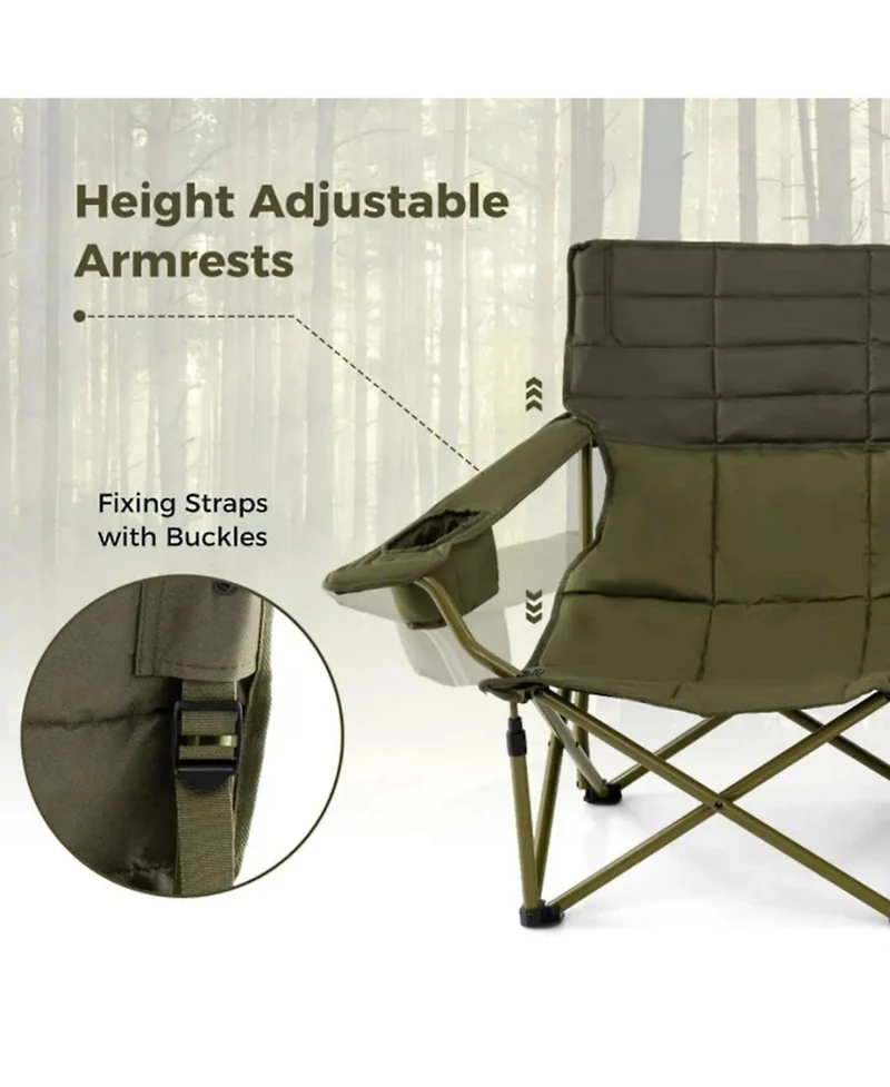 Yiortwo 2-Person Camping Chair Loveseat with Cup Holders, Folding Outdoor Sofa