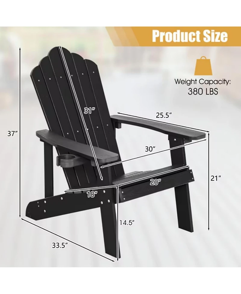 Yiortwo Adirondack Chair with Hidden Cup Holder, Weather Resistant Outdoor