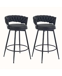 Dyhome 28 inch Bar Stools Set of 2, Modern Counter Height Stools, 360° Swivel Suede Fabric Stool Chairs with Woven Back and Footrest