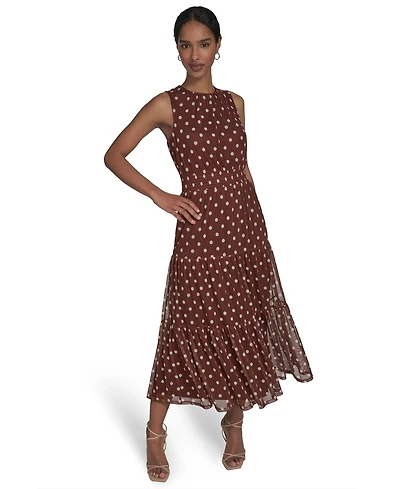 Jessica Howard Petite Sleeveless Jewel Neck Tiered Midi Dress
