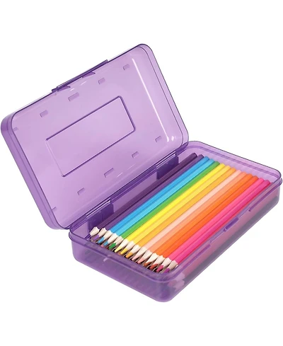 Danrong Large Capacity Colored Pencil Case, Plastic Hard Box with Snap Lid for Kids Adults, for School Office