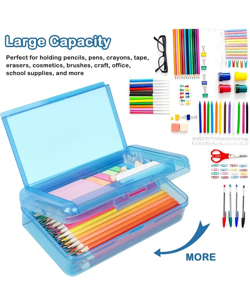 Danrong 2 Pack Double Layer Plastic Pencil Box Large Capacity, Hard Snap Lid Case for School Office Supplies