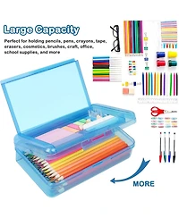Danrong 2 Pack Double Layer Plastic Pencil Box Large Capacity, Hard Snap Lid Case for School Office Supplies