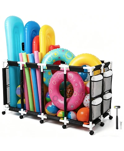 Yescom 274 Gallon Pool Float Storage Bin for Toy Raft Noodles 67"x32"x36" Pvc Rolling Cart Organizer