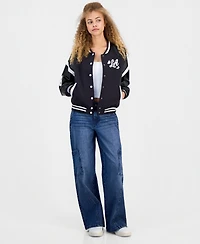 Madden Girl Juniors' Faux-Leather-Sleeve Bomber Jacket