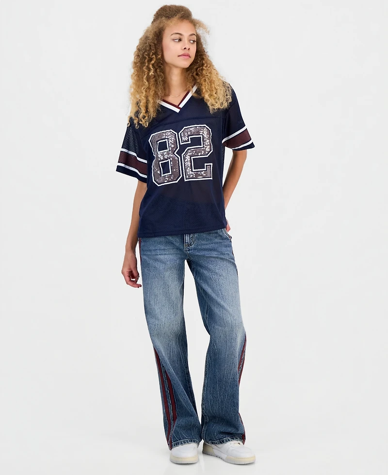 Madden Girl Juniors' Sequin-Trim Mesh Jersey