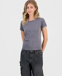 Madden Girl Juniors' Studded Mineral Wash T-Shirt