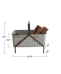 Storied Home Galvanized Metal Storage Bucket on Stand with Handle and Distressed Finish