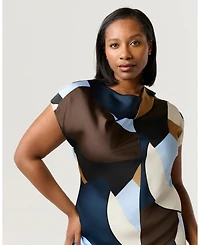 Estelle Plus Jorja Twist-Neck Print Satin Sheath Midi Dress
