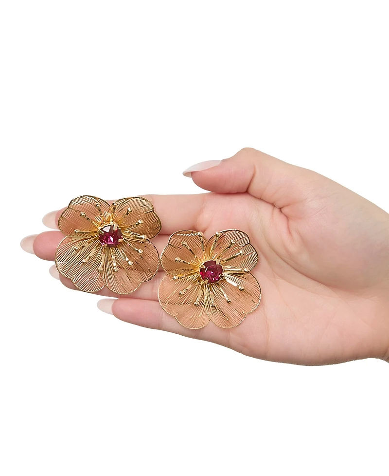 Jessica Simpson Filigree Flower Stud Earrings with Crystal Center