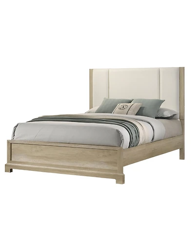 Kings Brand Furniture Linden Oak Upholstered Panel Bed