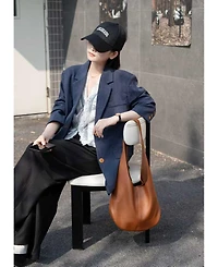 Susu Arc Leather Crescent Hobo Bag Soft Pebbled Shoulder Casual Slouchy Handbag
