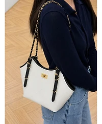 Susu Luxea Quilted Chain Shoulder Bag Small Leather Handbag with Gold Chain Strap
