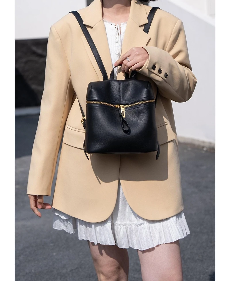 Susu Sutton Small Pebbled Leather Backpack Purse Top Handle Zipper Closure Travel Casual Bag for Women