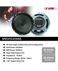 5Core 10 Inch Guitar Speaker 60W 16Ohm 25Oz Magnet 1.25" Vc Amplifier Cabinet Driver